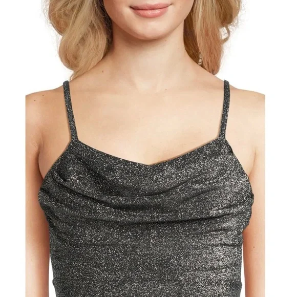 Madden NYC Slate Gray Sparkle Asymmetrical Dress Size Medium (7-9) - Picture 9 of 11